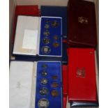 A group of South African eight coin boxed proof sets, various dates eight sets, a 1963 set, two