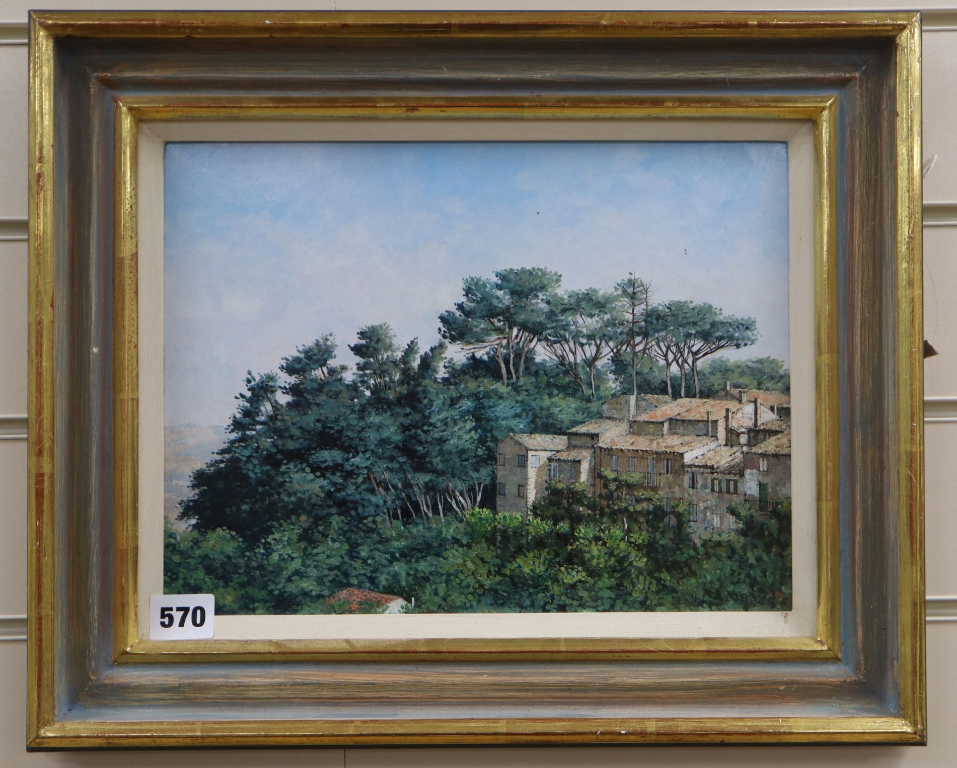 Christopher Hall (1930-2016), 'Parco Colloredo, Recanati', signed and dated 1993, oil on board, 23cm