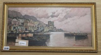 Riccardo Colucci (Naples, b. 1937), Coastal scene, Naples, oil on canvas, 23cm x 47cm