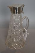 An Edwardian cut glass silver-mounted claret jug, William Henry Sparrow, Birmingham, 1904, 24.4cm.