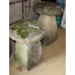 Two 19th century natural stone staddle stones, larger 52cm diameter and 68cm high