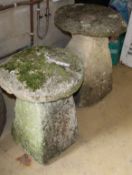 Two 19th century natural stone staddle stones, larger 52cm diameter and 68cm high