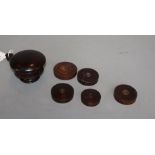 A 19th century rosewood nutmeg grater and five rosewood boxes containing wax seals