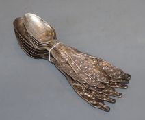 Six American sterling tablespoons, five dessert and one teaspoon by Whiting Manufacturing Co, 22oz.