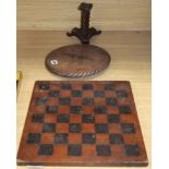 A Victorian miniature table, with inlaid top and a chessboard, 34cm sq.