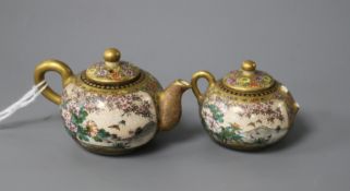 A Satsuma miniature teapot and matching sugar bowl, decorated with geisha in gardens, teapot