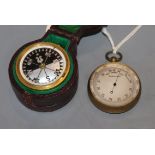 A cased pocket barometer / compass, together with a brass pocket barometer