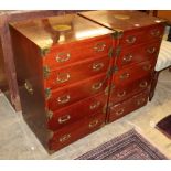 A pair of military-style small five drawer chests, W.50cm, D.46cm, H.81cmCONDITION: Good original