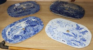 Four 19th century Staffordshire blue and white mazarines, longest 34cmCONDITION: All have several