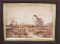 P.C. Davis, monochrome watercolour, Moorland stream, signed, 18 x 26cmCONDITION: Possibly slightly