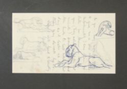 Orovida Pissaro (1893-1968), two sketches, Study of a seated man and Tigers, signed, 10 x 17cm and