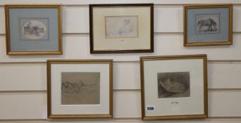 Arthur James Stark (1831-1902), five pencil drawings, including 'View of Chiddingfold', inscribed