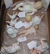 Eight German bisque babies and children