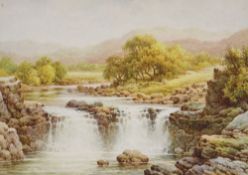 Charles A Bool (19th/20th century), Waterfalls in Snowdonia, watercolour on board, a pair, 28.5cm