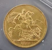 An Australia gold sovereign, Sydney Mint, 1866, AVF.