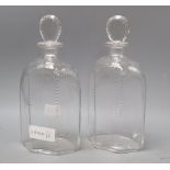 A pair of James Powell Whitefriars hexagonal half-cut glass decanters and stoppers, height