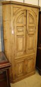 A George III pine barrel back standing corner cabinet, W.104cm, D.46cm, H.200cmCONDITION: This has