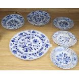 A group of Meissen onion pattern dessert and small dinner plates, late 19th/early 20th