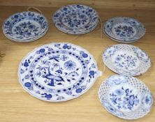 A group of Meissen onion pattern dessert and small dinner plates, late 19th/early 20th