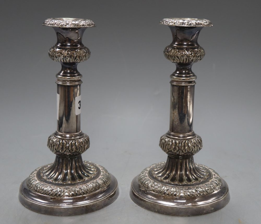 A pair of old Sheffield plate candlesticks - Image 2 of 2