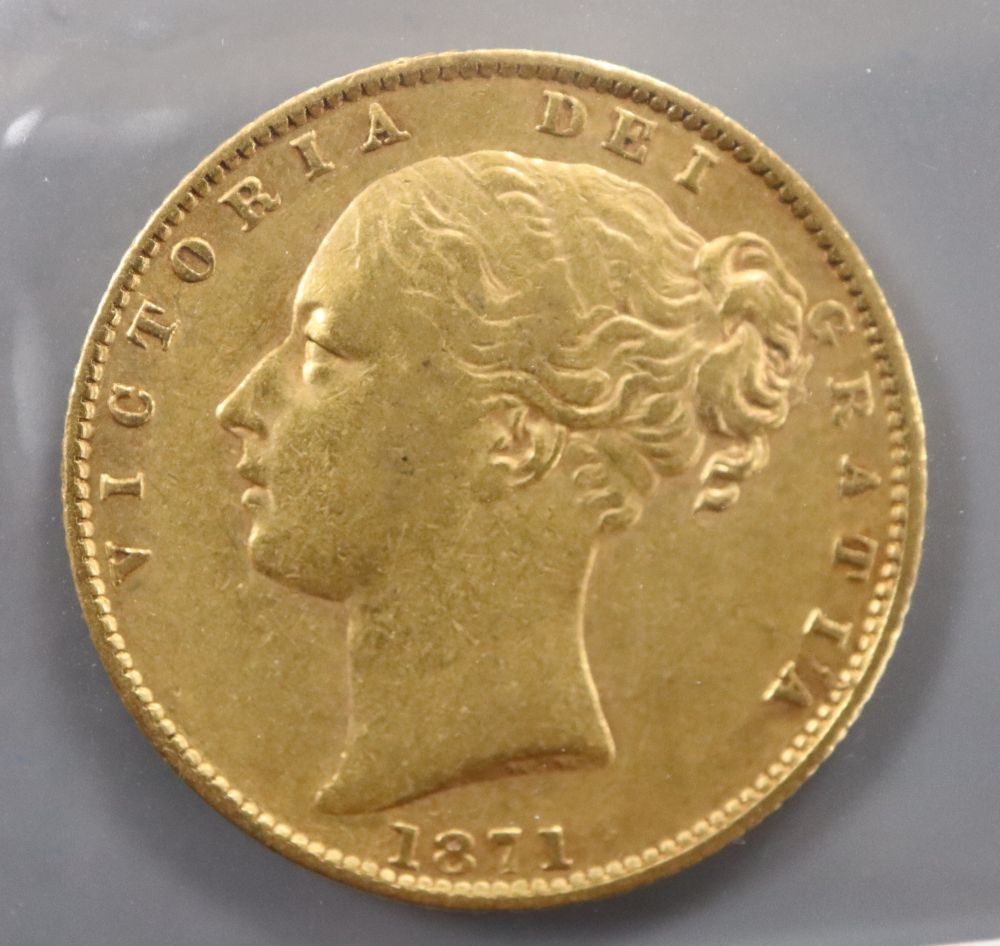 A Victorian gold sovereign, 1871, F, die 3. - Image 2 of 2