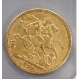 A Victorian gold sovereign, 1874S, F.