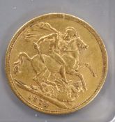 A Victorian gold sovereign, 1874S, F.