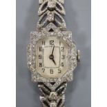 A lady's 18ct white gold and diamond set cocktail watch with diamond set bracelet, length 16cm,