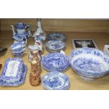 A Masons Ironstone jug, two vases and six plates, a Minton 'Sicilian' bowl and a Spode 'Italian'