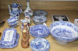 A Masons Ironstone jug, two vases and six plates, a Minton 'Sicilian' bowl and a Spode 'Italian'