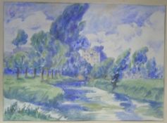 Robert Arthur Wilson (1884-1979), watercolour, River landscape, 27 x 37cmCONDITION: Some