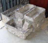 Six rectangular garden planters, largest W.59cm, D.25cm, H.22cmCONDITION: One of the troughs has a