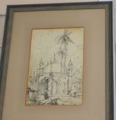 George Chinnery (1774-1852), pencil drawing, Bengal Tomb, inscribed verso, 21.5 x 15cm, Ex