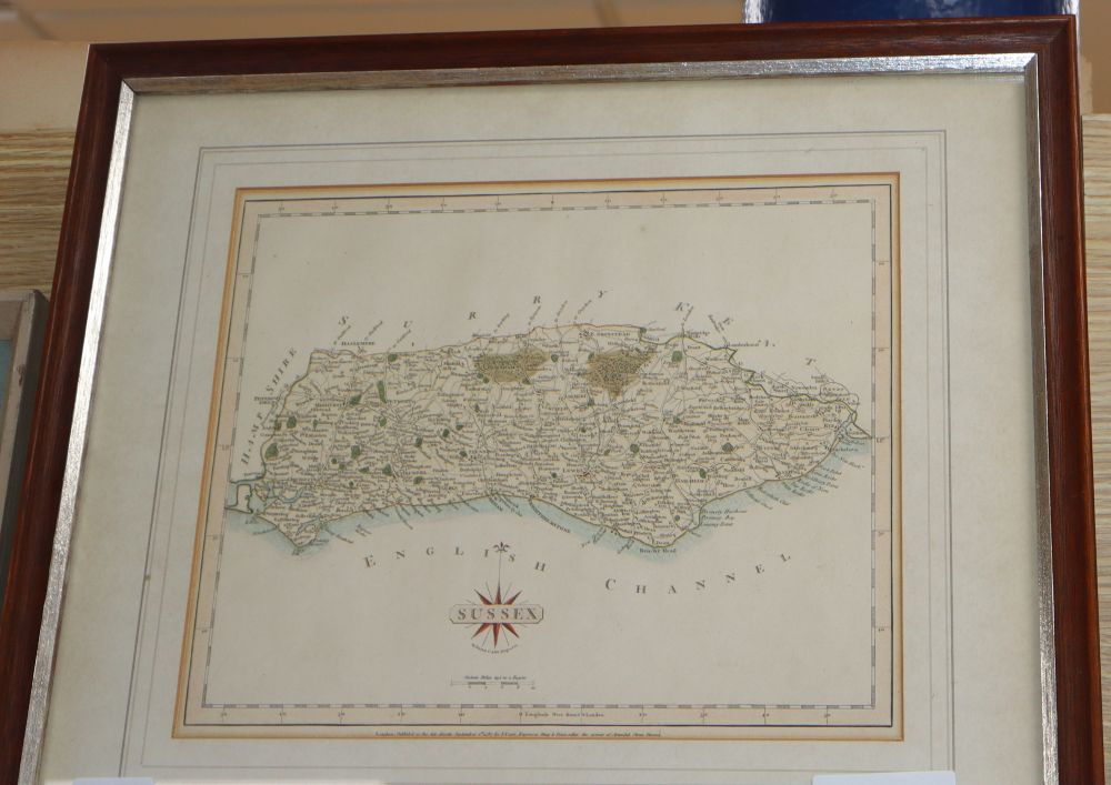 John Cary, coloured engraving, Map of Sussex 1787, 22 x 27cm