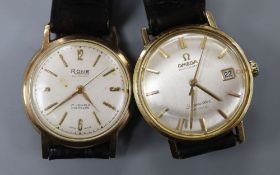 A gentleman's steel and gold plated Omega Seamaster De Ville Automatic wrist watch and a 9ct gold