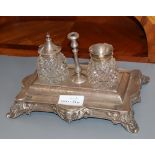 A Victorian silver rectangular inkstand, Roberts & Belk, Sheffield, 1866, 27cm, 33.5 oz, with