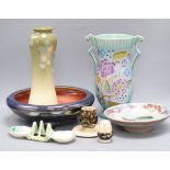 Seven pieces of art pottery to include Clarice Cliff, McIntyre and Crown Devon