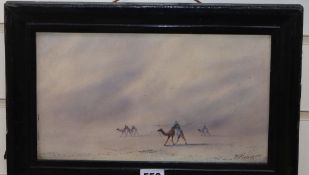 M. Fiona, watercolour, Arabs in the desert, signed, 17 x 30cmCONDITION: A few scattered dirt