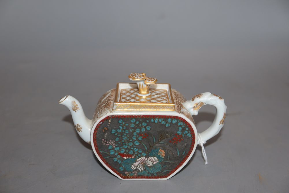 An early 20th century Japanese ceramic and cloisonne teapot and cover signed to lid interior, height - Image 3 of 4