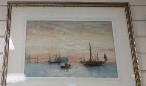 Attributed to Edwin Earp, watercolour, Shipping off the Chain Pier, Brighton, 32 x 48cm