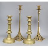 A pair of Victorian candlesticks and a pair of Jugendstil style candlesticks, tallest 37cm