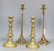 A pair of Victorian candlesticks and a pair of Jugendstil style candlesticks, tallest 37cm