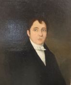 19th century English School, oil on canvas, Portrait of a gentleman, 28 x 22.5cm, unframedCONDITION: