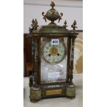 An Edwardian champleve enamel and onyx four glass clock, with presentation plaque, H.40cm