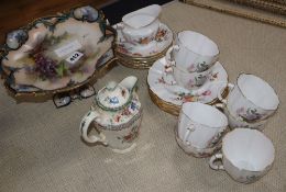 A Crown Derby. 'Derby Posies' tea set, Worcester comport and a Copeland lidded jug