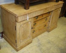 A 19th century pine inverse breakfront sideboard, W.150cm, D.58cm, H.79cm