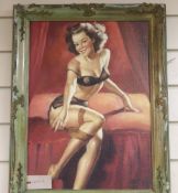 After Gil Elvgren (1914-1980), oil on board, "I'm not shy, I'm just retiring", signed and dated