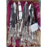 A set of eight modern silver handled table knives and six dessert knives, United Cutlers Ltd,