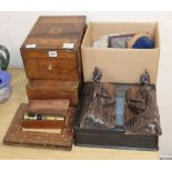 A quantity of mixed collectables including frames, boxes, writing slopes, hardwood carvings, etc.