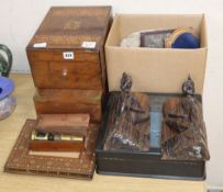 A quantity of mixed collectables including frames, boxes, writing slopes, hardwood carvings, etc.